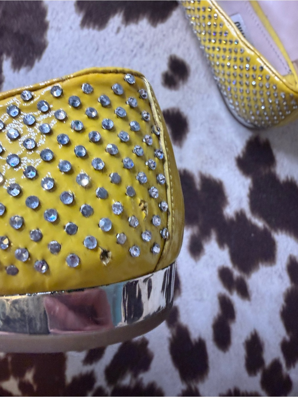 Miu Miu Yellow Crystal-Embellished Women's Loafers - Picture 6 of 7